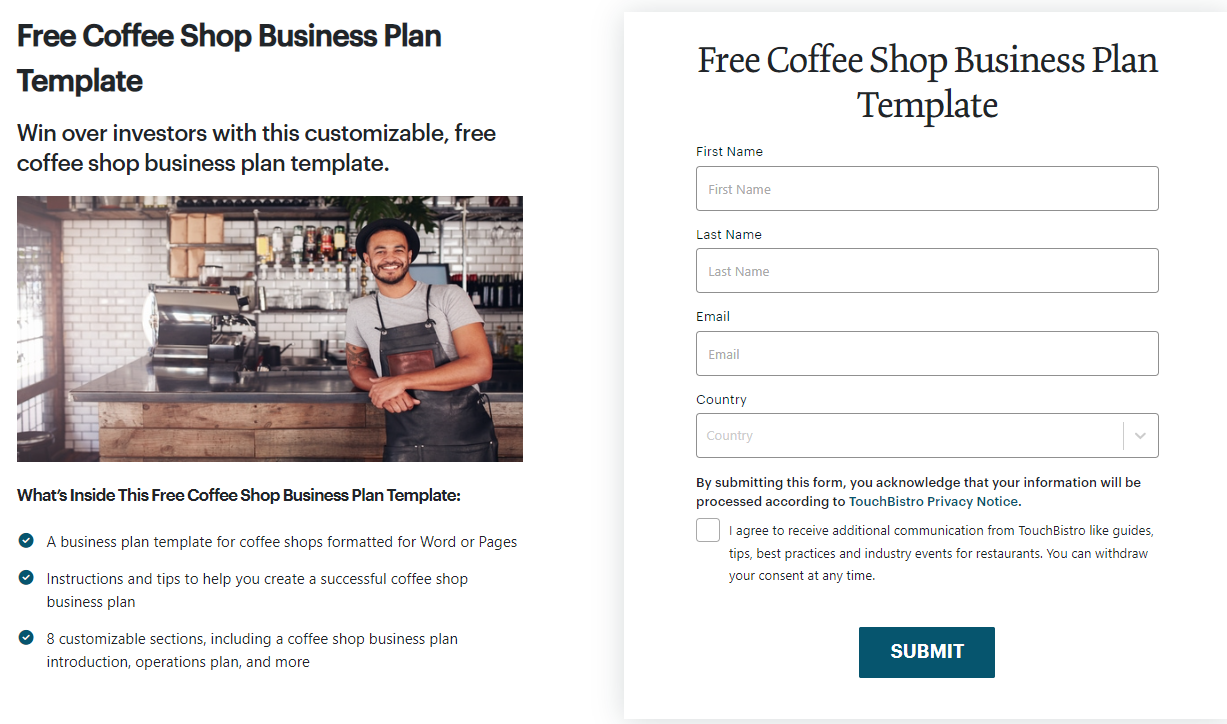 coffee shop business plan templates